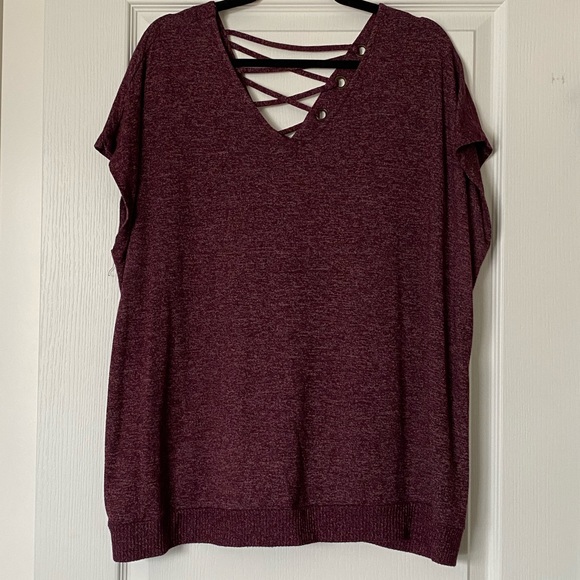 Maurices lattice back sweater tshirt burgundy 1x - Picture 4 of 10